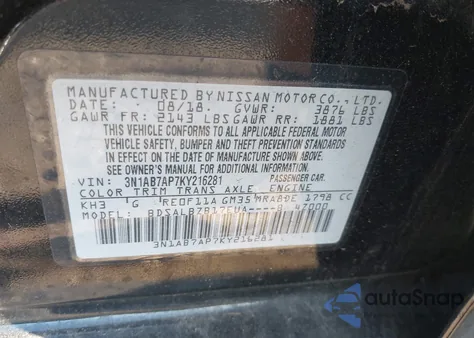 2019 Nissan Sentra S from USA, damaged, VIN 3N1AB7AP7KY216281